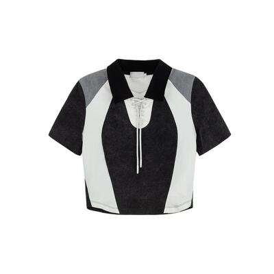 REVAN芮范设计师款质感黑灰白拼色短袖T恤RM31001044