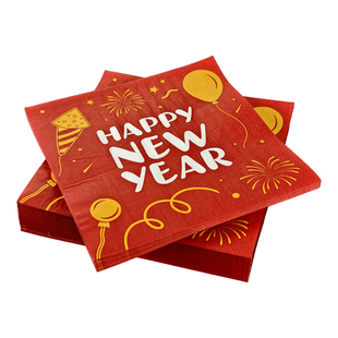 50张新年印花餐巾纸加厚春节过年彩色纸巾元旦除夕聚会派对纸餐垫