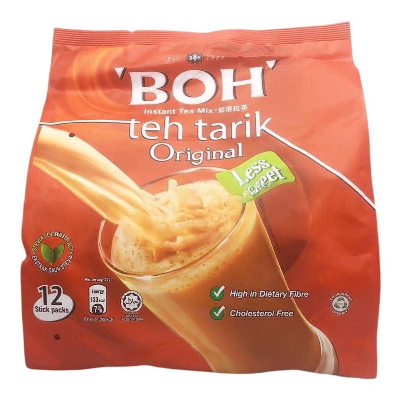 BOH 经典原味少甜即溶拉茶Teh Tarik Original减糖低糖低甜12x27g