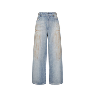 速写男装春夏新款男士裤子男士牛仔裤直筒裤棉麻复古做旧长裤时髦