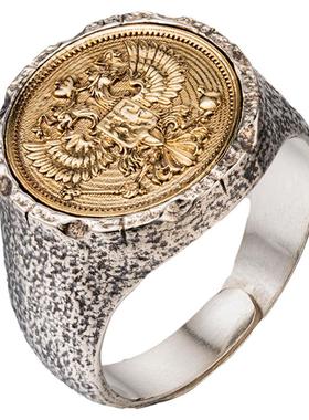 GL胜利之翼双头鹰银戒指情侣礼物