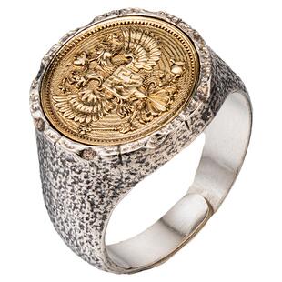 胜利之翼双头鹰复古戒指男 925银仿古硬币戒指浮雕活扣戒指可刻字