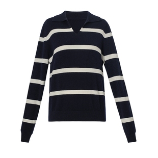 首降|歌莉娅POLO领羊毛衫上衣女秋冬2025新款高级感条纹毛衣