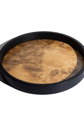 本墨轻奢皮革方形托盘样板间摆件