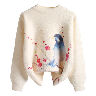 国风白色女童毛衣水貂绒2025秋冬新款儿童针织打底衫女宝上衣加绒