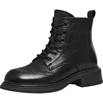 天美意复古厚底英伦马丁靴女系带休闲短靴皮靴2025冬新款KDX29DD5