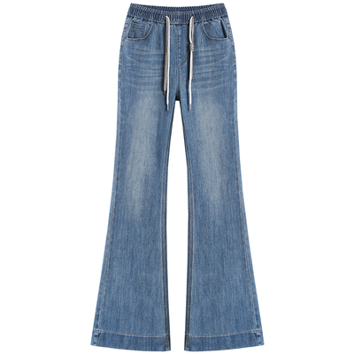 春季加长微喇高腰显瘦牛仔裤女