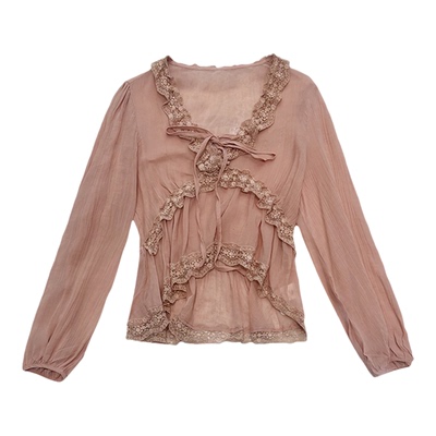 独特超好看蕾丝长袖衬衫法式上衣