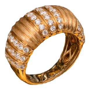 太府珠宝18K金镶嵌天然钻石戒指法式简约牛角包戒指大气复古女戒