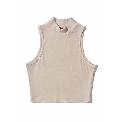 High collar crop top with exposed navel 复古高领露脐工字背心