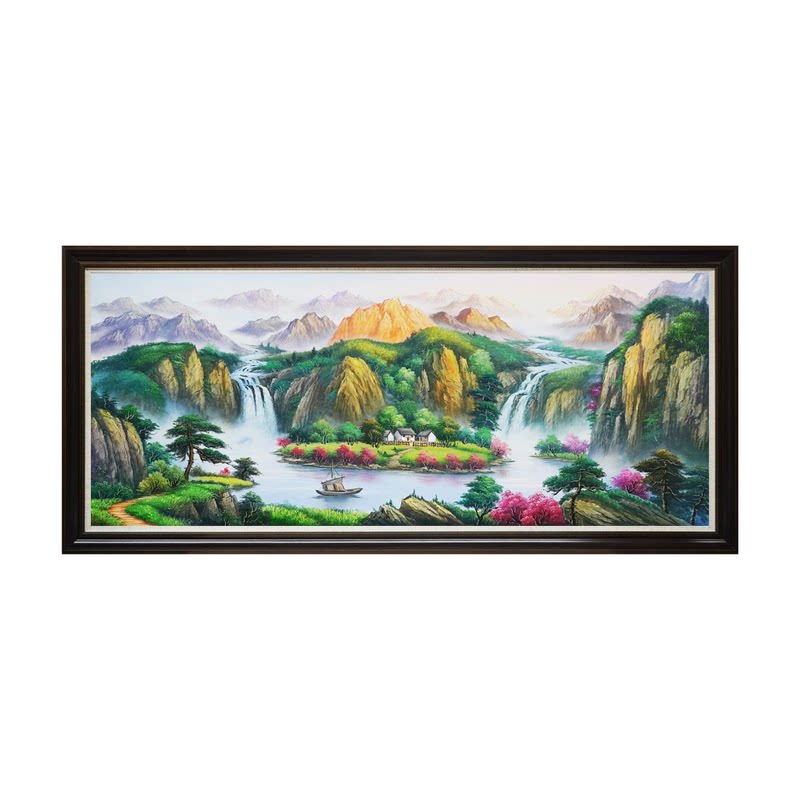 宝地生金手绘油画聚宝盆山水画客厅背景风景办公室高级感西墙挂画