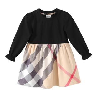 女童连衣裙春秋长袖洋气学院风童装儿童黑色格纹公主裙纯棉伯米吉