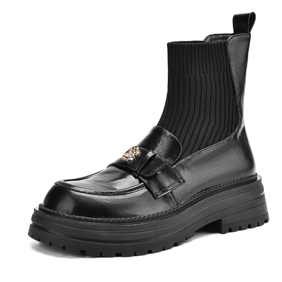 达芙妮厚底马丁靴弹力连袜乐福鞋