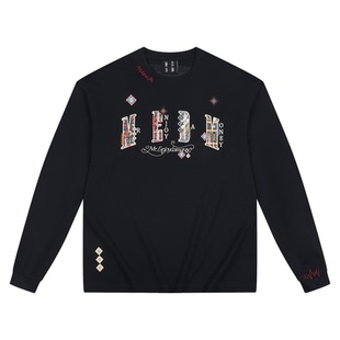 MEDM2025新品民族风小香贴布休闲长袖T恤纯棉圆领情侣打底衫上衣