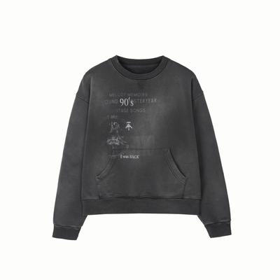 ATHIRI 涂鸦标语logo成衣蜡染复古水洗短宽剪裁重磅套头卫衣