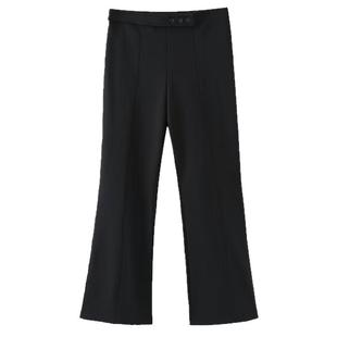 宛宛大码黑色加绒微喇裤女裤子新款秋冬季胖mm高腰显瘦西装喇叭裤