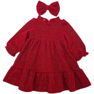 女童连衣裙秋冬装新年加绒加厚女宝宝洋气公主裙儿童闪闪礼服裙子