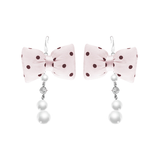 现货·波点控miu系～缎面蝴蝶结耳环珍珠高级耳夹甜美粉波点耳饰