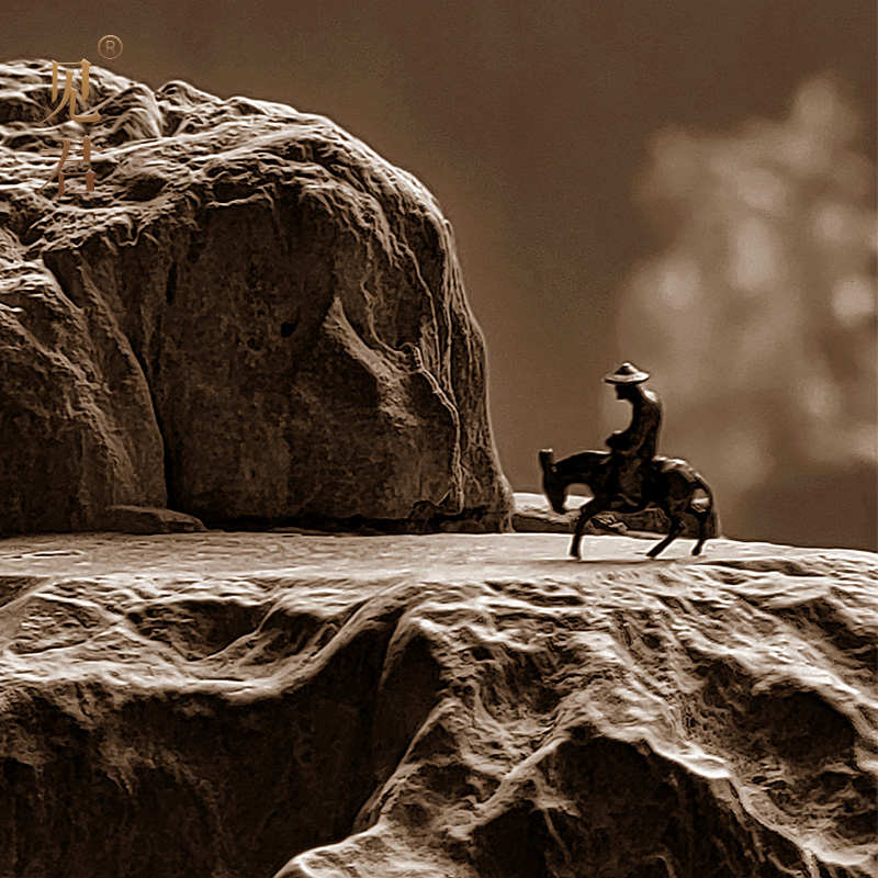 黄铜彩绘骑驴老者  盆景假山枯山水奇石微景观造景配饰配件小摆件