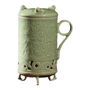 观复闻香卮杯 独创耀州窑青瓷牡丹吉祥纹 一杯两用办公品茗闻香