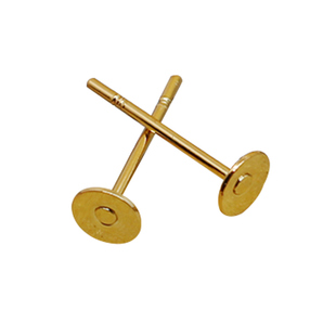 18k深金色带平托耳针手工耳饰diy饰品配件材料可粘珍珠托盘耳钉