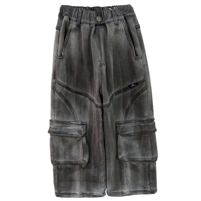 啦芙莱加厚牛仔裤渐变色工装裤子