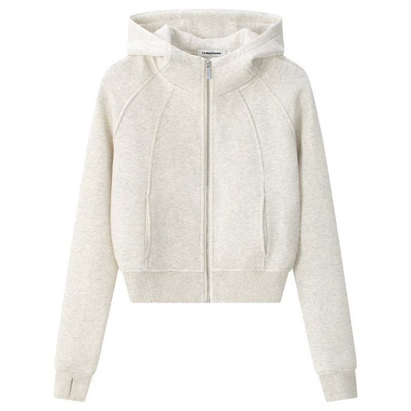 CLIMAX VISION短款收腰加绒拉链开衫连帽卫衣/立体剪裁直筒卫裤