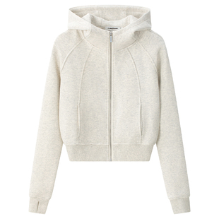 CLIMAX VISION短款收腰加绒拉链开衫连帽卫衣/立体剪裁直筒卫裤