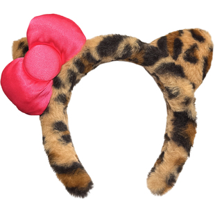 玫粉色蝴蝶结豹纹猫耳朵毛绒洗脸发箍女可爱头箍发捆防滑发卡发饰