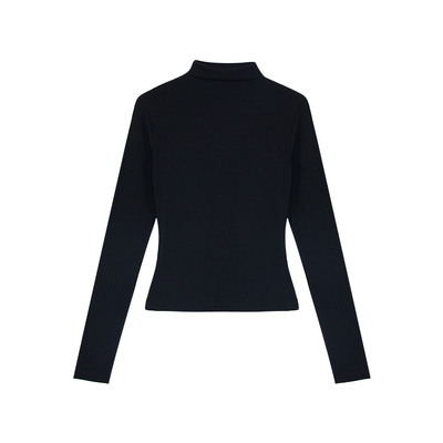 NEVA HU 基础盲选 黑色半高领针织打底衫女秋冬长袖修身内搭上衣