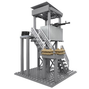 中国积木军事瞭望塔模型特种兵人仔哨塔建筑场景儿童拼装男孩玩具