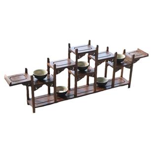 实木鸡翅木质雕刻小博古架紫砂茶壶古玩古董石头置物架子收纳杯盏