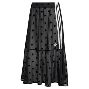 adidas/阿迪达斯三叶草女裙夏季波点网纱时尚半身裙KV1177