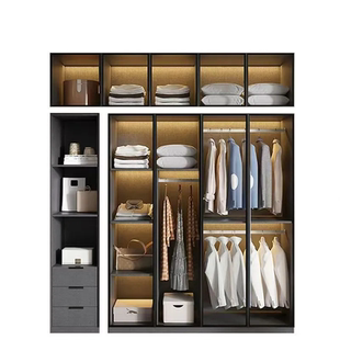 衣柜家用卧室小户型现代简约包安装轻奢储物柜两门定制柜子玻璃门