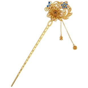 繁花似锦银发簪非遗花丝珐琅彩流苏蝴蝶汉服簪子古风纯银发钗步摇