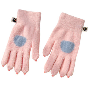 女士手套秋冬季女孩针织毛线五指高学生初中生写字保暖防冻可触屏