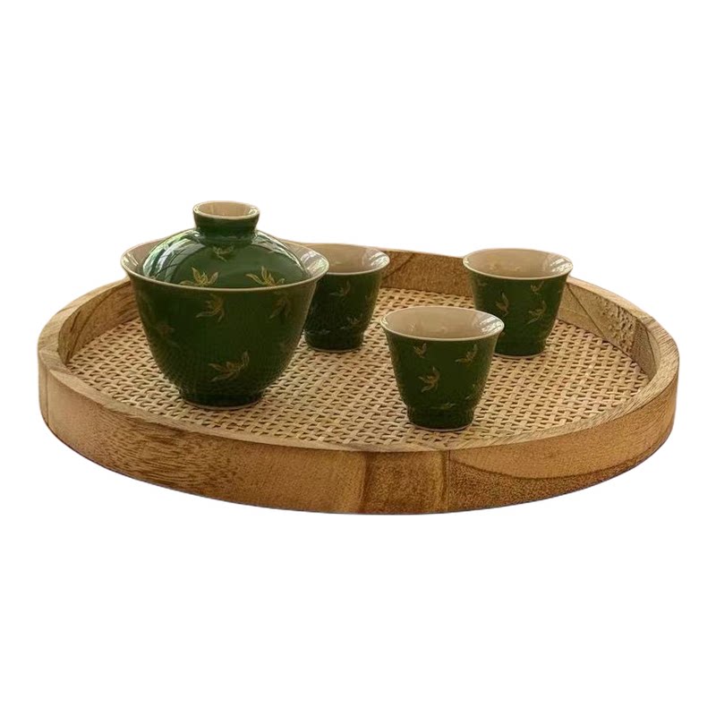 ins日式手工竹制圆形茶盘