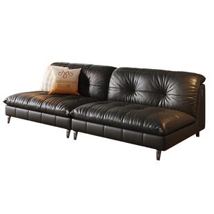 帕沙曼中古包豪斯风真皮法式复古头层牛皮小户型黑色沙发里加沙发