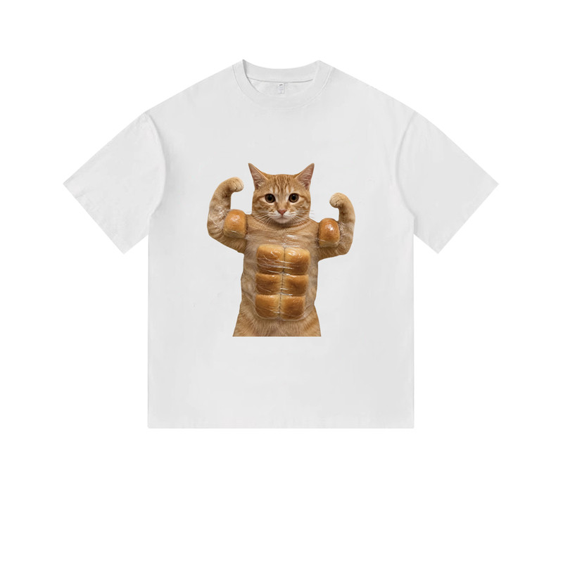 趣味肌肉猫猫哈基米可爱周边T恤衫美式直喷印花重磅纯棉男装短袖