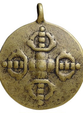 中式复古黄铜十字金刚杵九宫八卦牌吊坠藏式文玩项链九宫牌铜挂饰