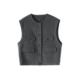 AS马甲女25冬季新款圆领极简利落倒T版型双面呢马甲可内搭不挑人