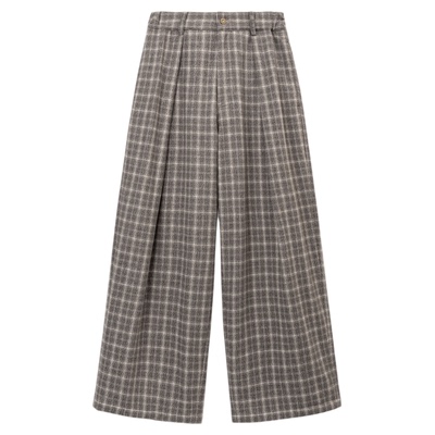 SUPERTOFU绵羊毛混纺内衬防扎肉进口铜扣格纹阔腿长裤两栖裤AW25