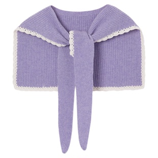 2025秋冬新款高级感针织系带纯羊绒披肩女蕾丝边小香风搭配围巾