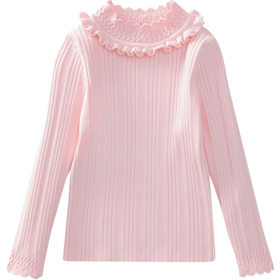 半高花边领长袖钉珠针织毛衣