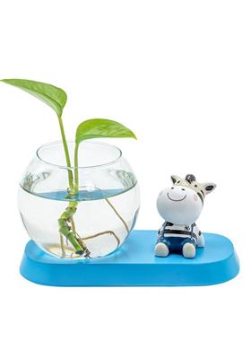 客厅水培摆件绿萝植物花瓶创意女办公室桌面插花空盆玻璃透明容器