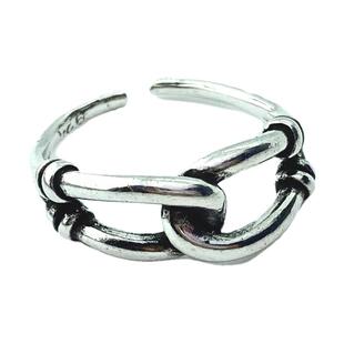 ions shop 做旧纯银s925戒指男女个性开口可调节几何抽绳食指尾戒