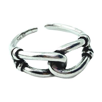 做旧纯银戒指个性可调节几何抽绳