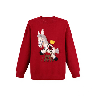 十三行圣诞款小马刺绣毛衣女2025新款马上有钱内搭跨年针织衫上衣