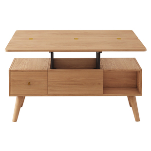 北欧多功能升降茶几变餐桌两用客厅小户型原木岩板折叠储物可移动