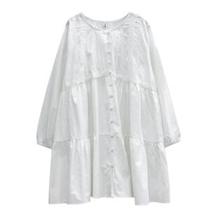 花边褶子~孕妇设计感秋装长袖衬衫小个子法式连衣裙圆领气质上衣